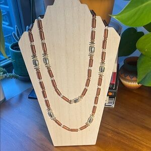 Elegant Vintage Brown and Silver Beaded Necklace